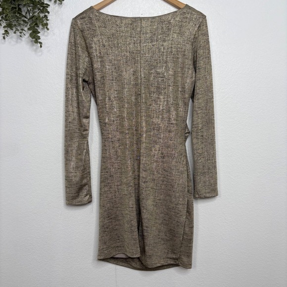 Lulus Metallic Ruched Bodycon Dress Gold Sparkle Long Sleeve XL - Picture 6 of 6